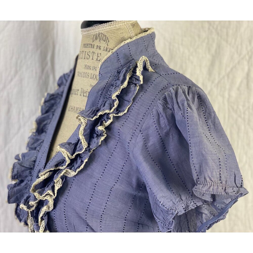 Anthropologie Blue Button Down Casual Blouse By Odille - Picture 6 of 9